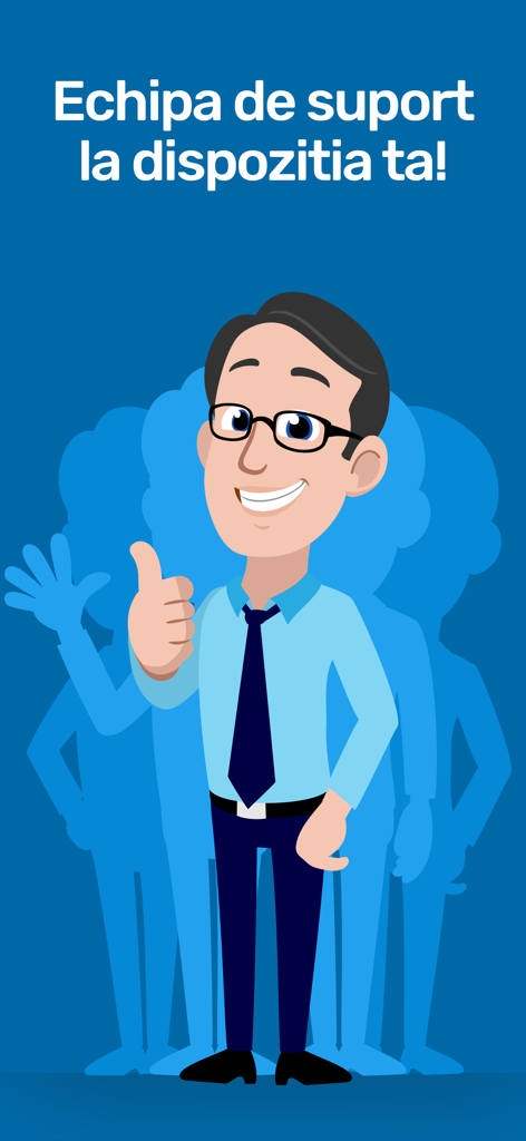 SmartBill - Ilustración de dibujos animados de un miembro profesional del equipo de soporte dando un pulgar hacia arriba en representación del servicio al cliente de SmartBill