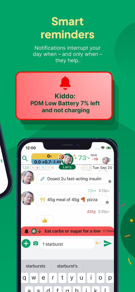 Gluroo Diabetes Logger - Gluroo App-Oberfläche mit intelligenten Erinnerungen und gemeinsamer Diabetesprotokollierung für Betreuer