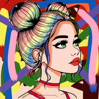realistic girl with buns on the top of her head