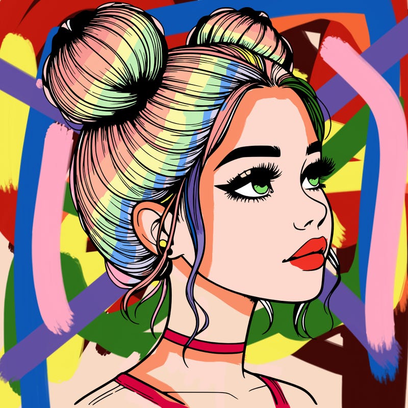 realistic girl with buns on the top of her head