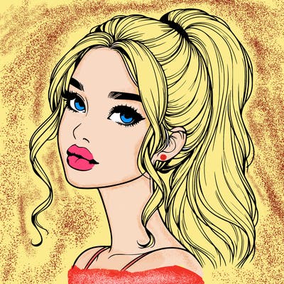 realistic girl with a ponytail on her hair and lips