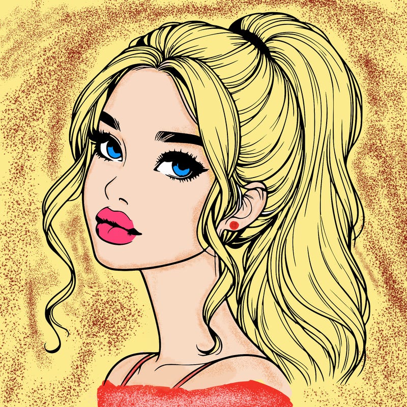 realistic girl with a ponytail on her hair and lips