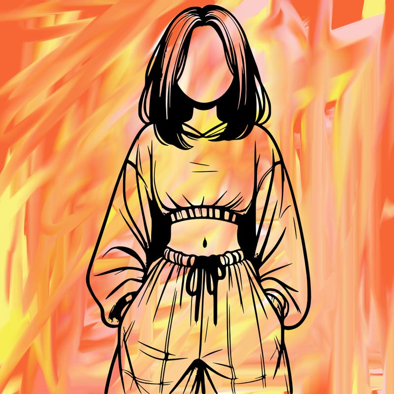 realistic girl faceless with baggy pants and a crop top