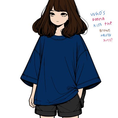 realistic girl with big t shirt and shorts