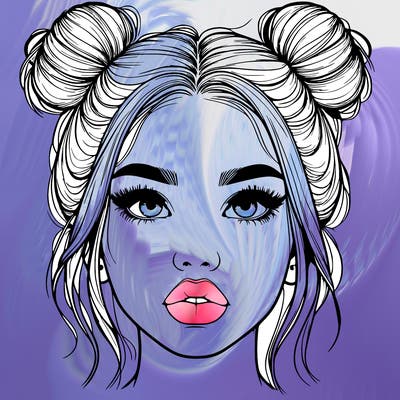 realistic girl with two buns on her hair and lips