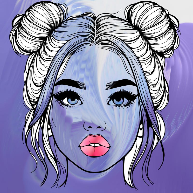 realistic girl with two buns on her hair and lips