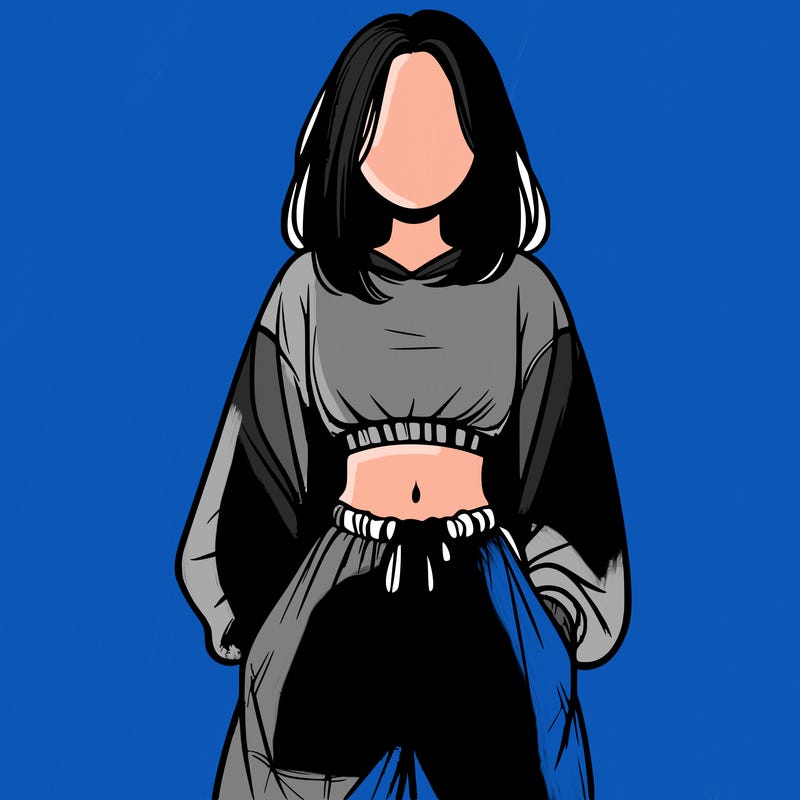 realistic girl faceless with baggy pants and a crop top
