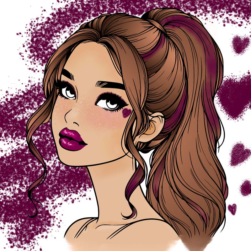 realistic girl with a ponytail on her hair and lips