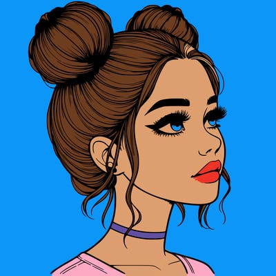 realistic girl with buns on the top of her head