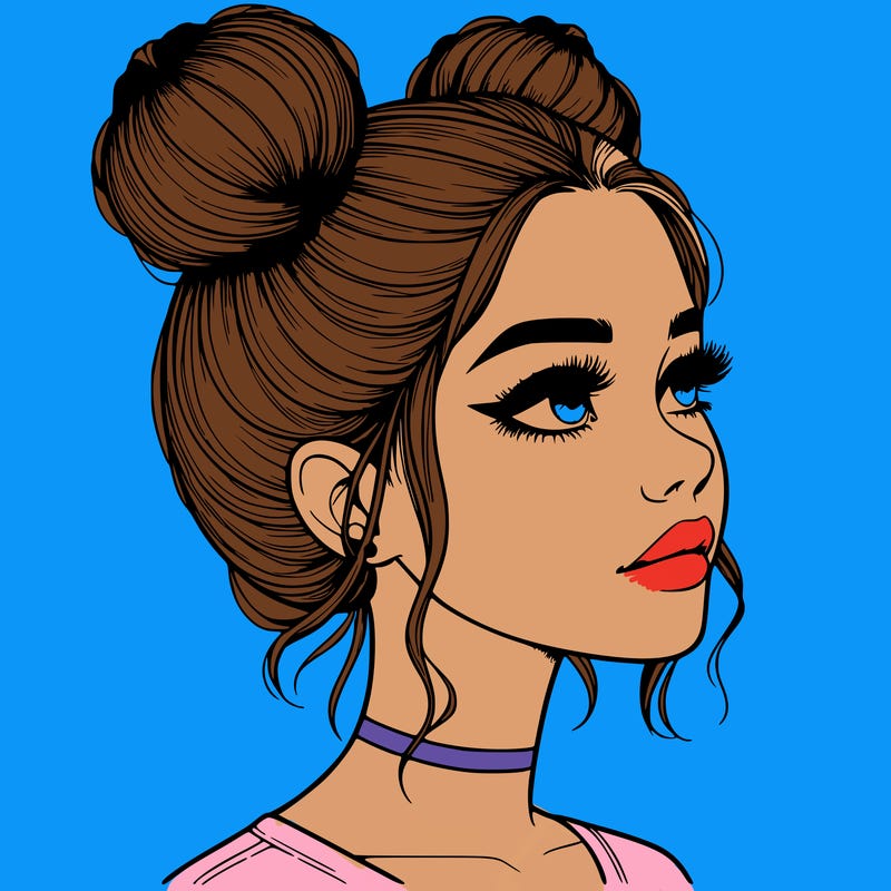 realistic girl with buns on the top of her head