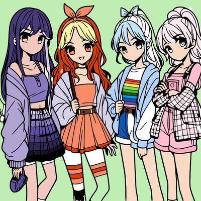 teen manga girls group of 4
