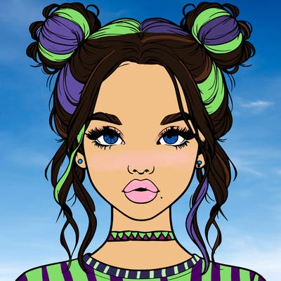 realistic girl with two buns in hair and lips
