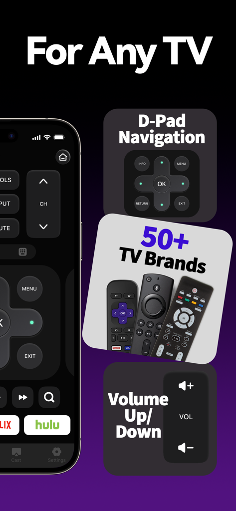 Universal Remote™ -TV Control - Universal Remote app interface for smart TVs featuring D-pad navigation and volume control
