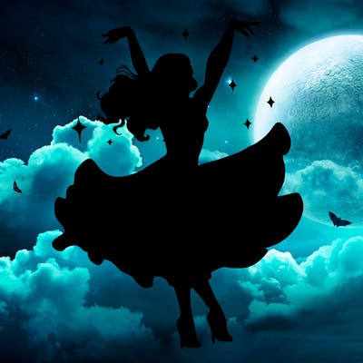 dancer dancing with a shimmery costume on realistic