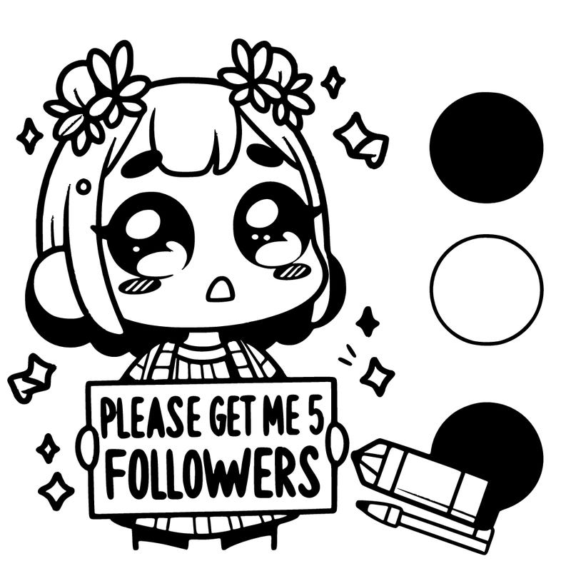 a girl with a sign that says please get me to 5 followers