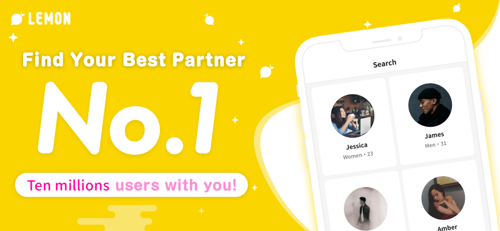 LEMON - very fun chat app - LEMON app banner showing the search screen for finding chat partners