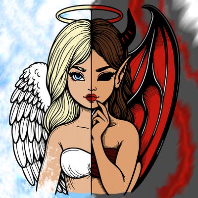 realistic angel half demon