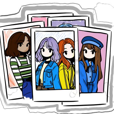 polaroid photo of 4 girls