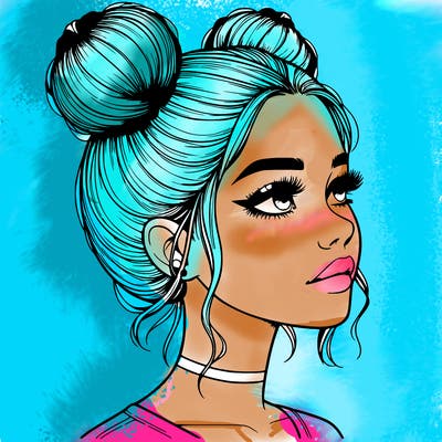 realistic girl with buns on the top of her head