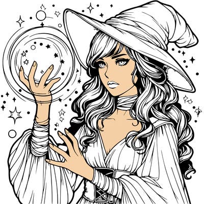 realistic women sorcerer using magic