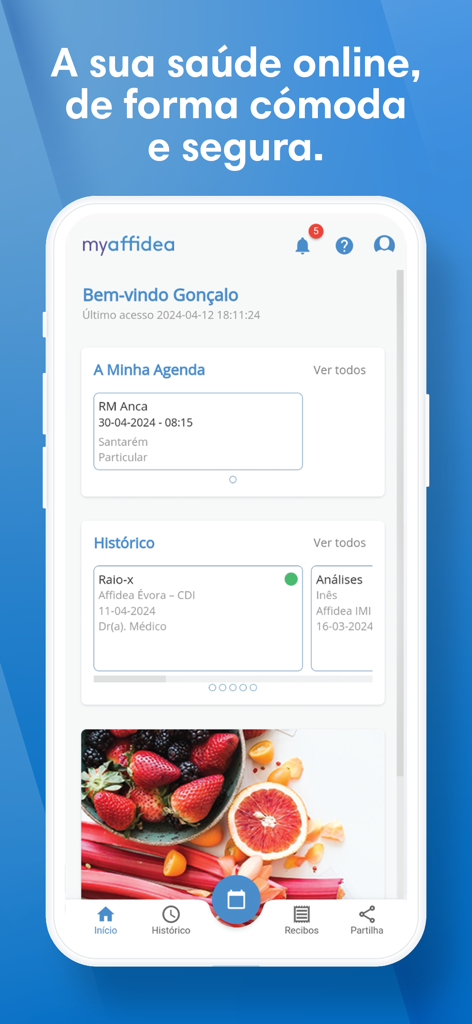 My Affidea Portugal - Dashboard of the My Affidea Portugal mobile app displaying medical appointments and exam history