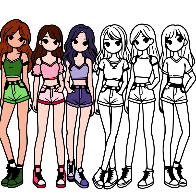 a group of girls wearing crop tops and shorts
