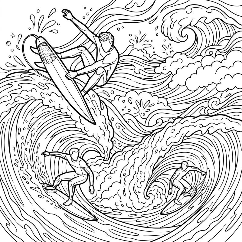 Experience the thrill of the ocean with our Shortboard Surfers coloring page. Featuring daring aerials and powerful maneuvers, this design captures the exhilarating spirit of modern performance surfing.