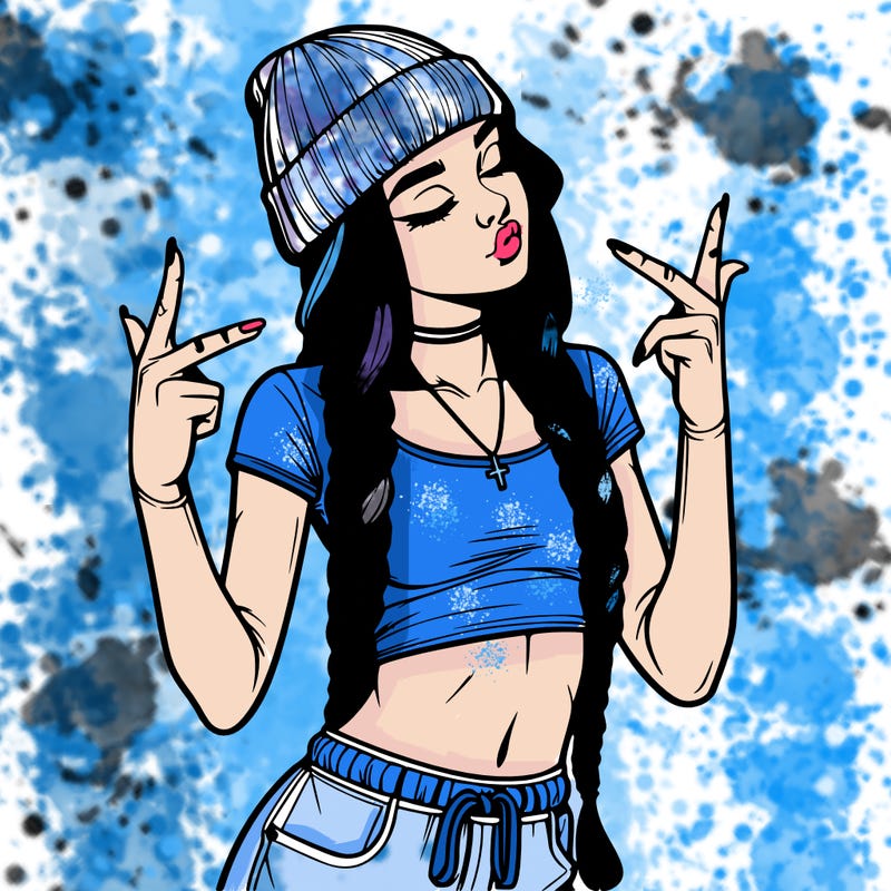 realistic teenage girl with braids and a beanie and crop top doing 🫶🏼