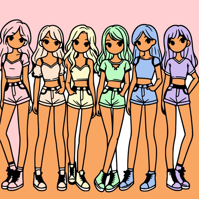 a group of girls wearing crop tops and shorts