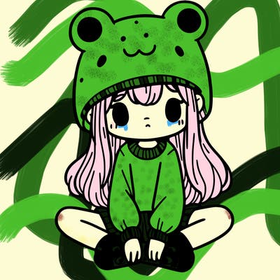 a girl wearing a frog hat and some frog socks