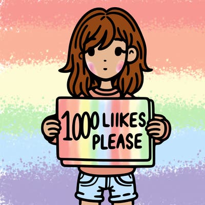 a girl holding a sign that says 100 likes please