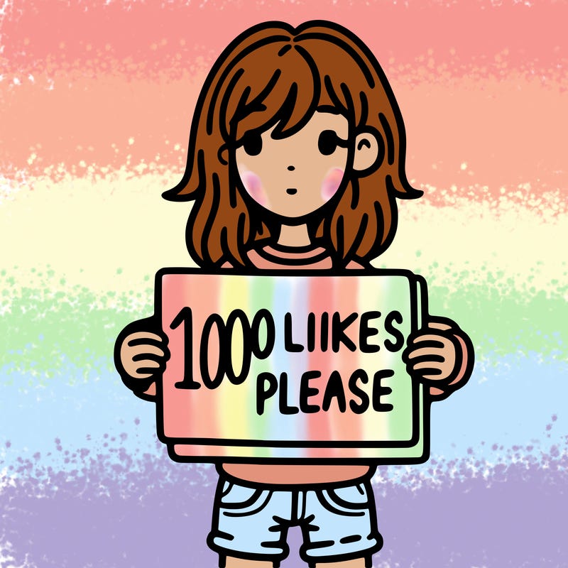 a girl holding a sign that says 100 likes please