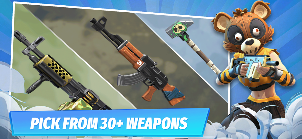 A display of diverse weapons and a customized character skin in Contra Guns PVP Shooting Game.