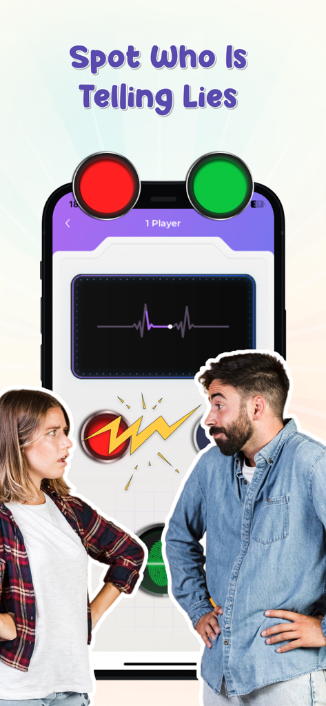 Prank Sounds, Funny AirHorn - Uma mulher e um homem usando o recurso de pegadinha do detector de mentira em um telefone celular