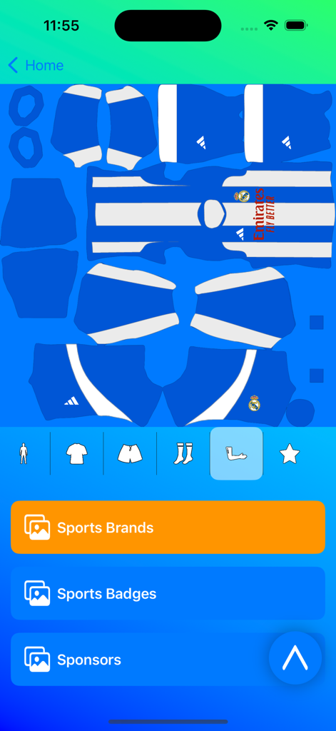 Custom soccer jersey design interface in Dream Kits Soccer app