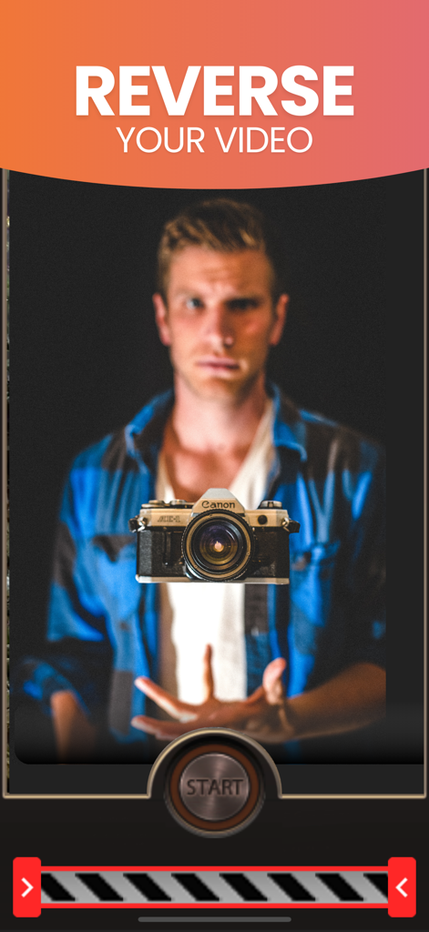 Reverse Video FX: Rewind Movie - Um homem realizando um truque de mágica com uma câmera flutuante usando o aplicativo Reverse Video FX