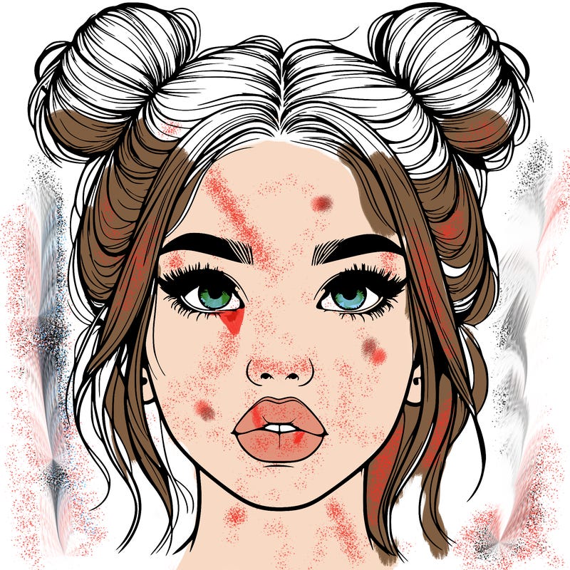 realistic girl with two buns on her hair and lips