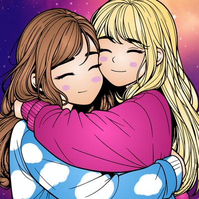 realistic two girls hugging