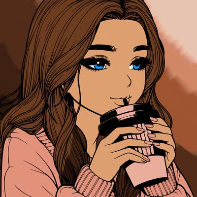 realistic girl drinking coffee