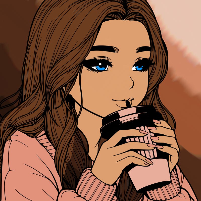 realistic girl drinking coffee
