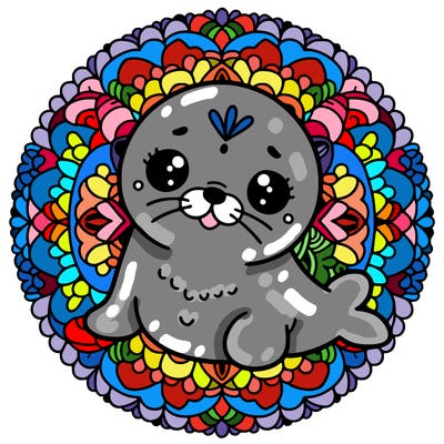 a cute baby seal mandala