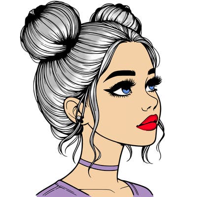 realistic girl with buns on the top of her head
