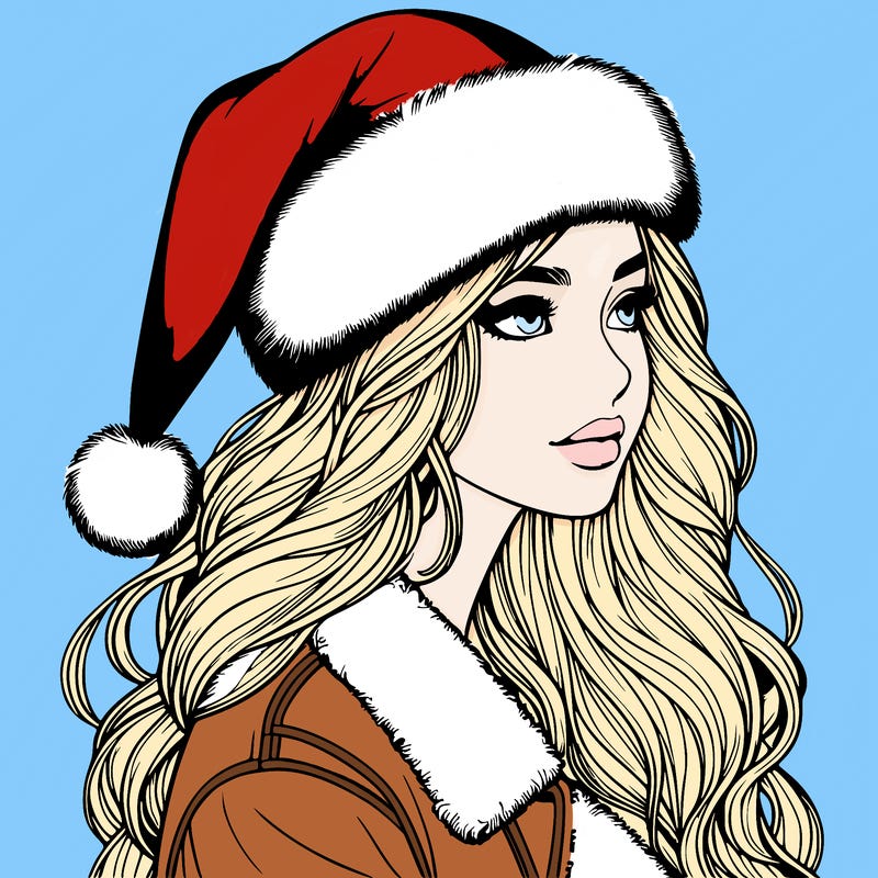 realistic girl in santa hat