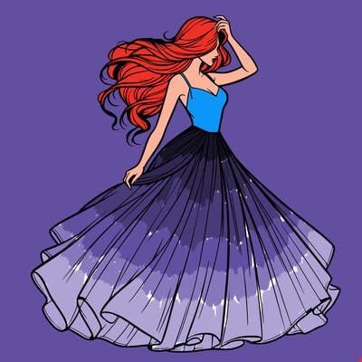 realistic woman with dress flowing in the wind