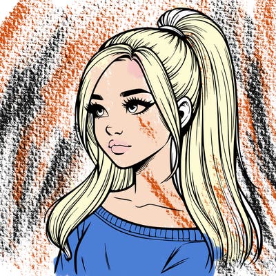 realistic girl with a high ponytail