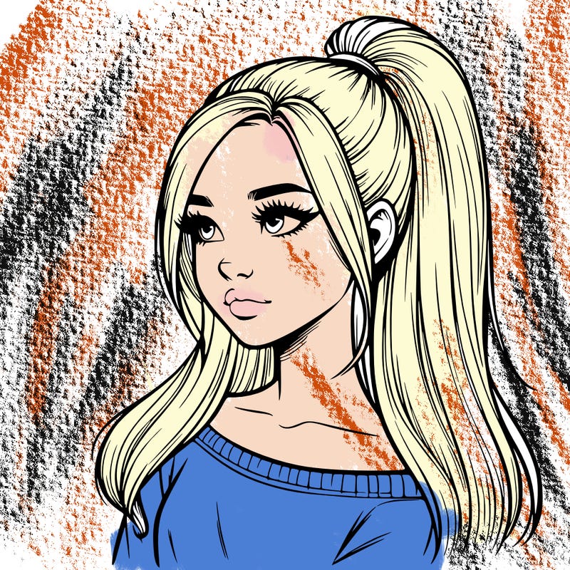 realistic girl with a high ponytail