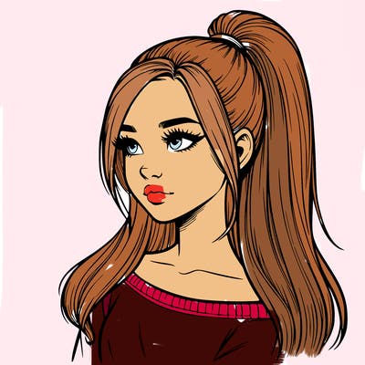 realistic girl with a high ponytail