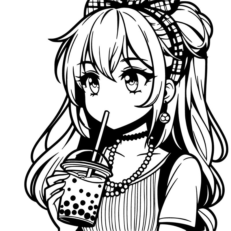 manga girl drink boba