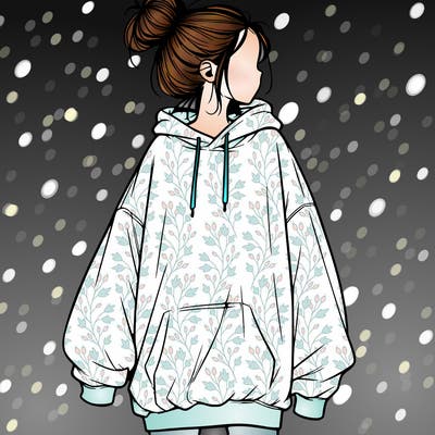 realistic girl with a oversized sweatshirt on and a bun