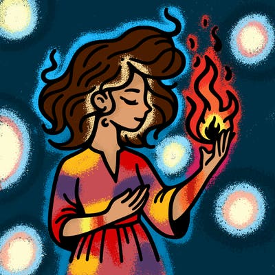 woman with fire